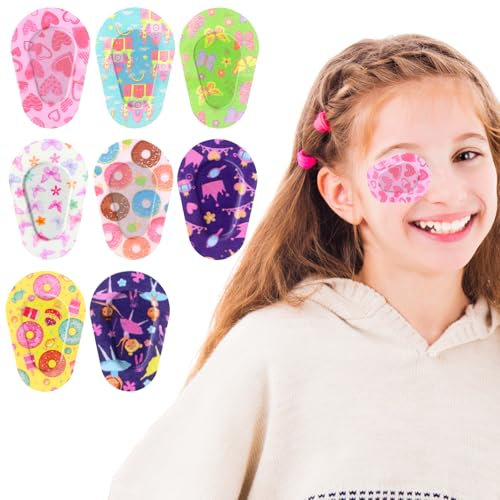 Qianyu Lot de 24 patchs adhésifs respirants et amusants pour les yeux, multicolores, confortables, jetables, doux pour les yeux paresseux, enfants, filles, garçons, adultes, 7,5 x 5,9 cm, 12 styles