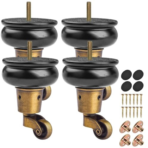 La Vane 10cm Holz Möbelfüße mit Lenkrollen, 4 Stück Massivholz Spindel DIY Ersatz Möbelbeine mit Rollen & M8 Montageplatten & Schrauben für Sofa Schrank Sessel Ottomane Liegestuhl