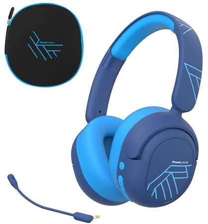 PowerLocus Bluetooth Kopfhörer Kinder, Aktive Geräuschunterdrückung, 70H Spielzeit, 74/85/94dB Sichere Lautstärke, Kinder Kopfhörer mit Boom Mikrofon, Kabellos und Kabel Kinderkopfhörer mit Tasche