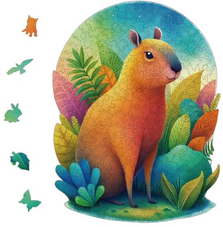 YJacuing Holzpuzzle für Erwachsene, 200 Teile, einzigartige Tierform, Premium-Holzpuzzle, 5 mm, Familienspiel (Capybara, Medium)
