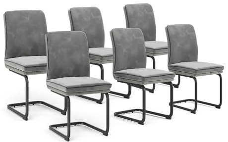 Vicco Freischwinger Eleganza, Küchenstuhl, Grau, 6er Set