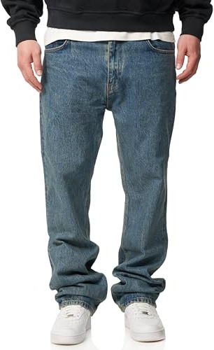 behype. Herren Jeans Straight-Fit Jeanshose 100% Baumwolle Denim Hose Used Look Men's