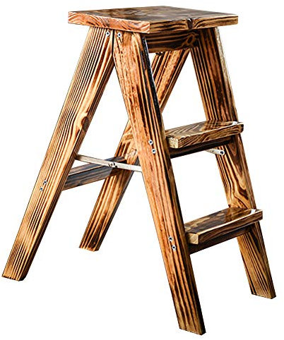 AISNXOQI Retro-Holzhocker mit 3 Stufen, Klappleiter, tragbare Schuhbank/Blumenregal, Holzleitern, kleine Fußhocker