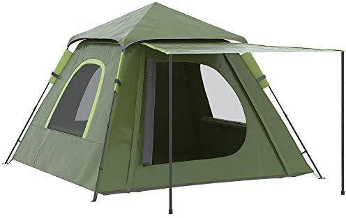 Outsunny Tenda da Campeggio da 2-3 persone con Veranda e Finestre, Tenda da Trekking con Porta con Cerniera e Gancio Superiore, 210x210x150 cm, Verde
