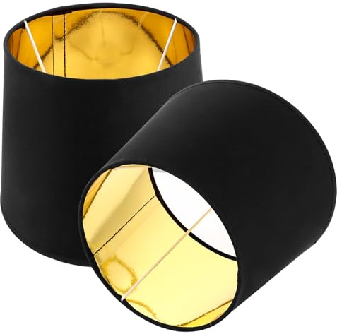 MIVIDE 2 Stück Lampenschirm Tischlampe E14, Lampenschirme für Tischlampen Set 21 x 16 x 16.5 cm, Lampenschirm aus Stoff für Tischlampen, Schwarz-Gold