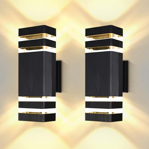 CHENBEN Aussenlampe Wand IP65 Aluminium-Außenwandleuchten,Außenlampe Wand mit nach oben und unten gerichtetem Licht,Terassenbeleuchtungen Aussen,mit GU10-Lampen,3000K,Schwarz,2er-Set