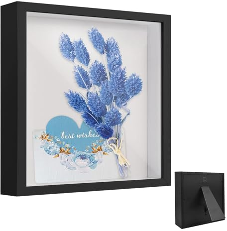 VIQIHEOE Bilderrahmen zum Befüllen, Blumen Schattenbox 25 x 25 cm, mit Transparente Acrylplatte, 3D Quadratischer Objektrahmen Tiefer 3cm, für Hochzeitsgeschenk, Dekorationen, Schwarz