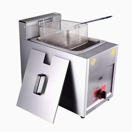 Friggitrice a Gas, Friggitrici in Acciaio Inox con Cestello e Coperchi, Temperatura Regolabile, Friggitrice per Casa Cucina Ristorante Commerciale