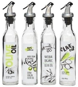 pcmoviles – Set de 4 Aceiteras y Vinagreras Antigoteo de 250 ml | Cristal y Acero Inoxidable | Dispensador de Aceite de Oliva y Vinagre para Cocina