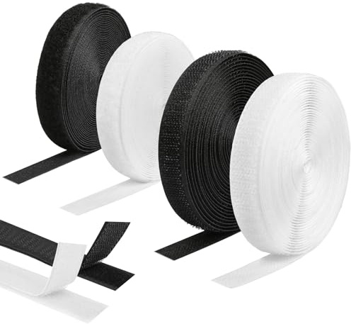 4 Stück Klettband zum Nähen, 20mm × 5m Klettverschluss zum Nähen mit Hakenband und Flauschband, Schwarz und Weiß Klettband Beidseitig, 20m Klett zum Aufnähen für Stoff, Textilien, DIY Handwerk
