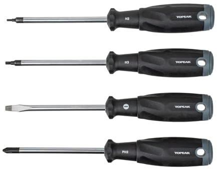 Topeak Schraubendreher Set 4-TLG, Stahl/Composite, Schwarz/Gelb, ergonomische Griffe, langlebiges Fahrradwerkzeug, Länge 20,5 cm, 15400218