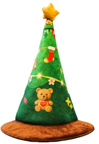 xowwyue Singende elektrische Weihnachtsmütze, Weihnachtsbaum-Form, Plüsch, singende interaktive musikalische Weihnachtsmannmütze, Partyhüte für Männer, Frauen, Kopfbedeckung, Foto-Requisiten
