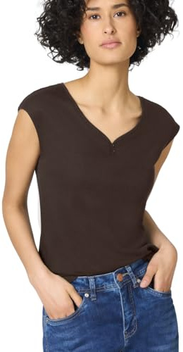 Street One Shirt mit gerundetem V-Ausschnitt Espresso Brown 46