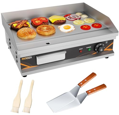 PATIOZA Commercial Electric Griddle 54x40cm,Stainless Steel Flat Top Griddle with Temperature Control 50°C-300°C for Catering BBQ Steak 3000W