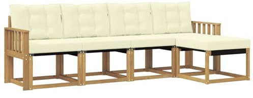 vidaXL Outdoor-Sofagarnitur mit Kissen 5 pcs Weiß und Creme, Gartenmöbel, modernes, langlebiges Outdoor-Sofa, Eckset für Terrasse, Bequeme Lounge und Sitzgelegenheit