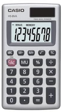 Casio HS-8VA Mini 6-Function Calculator | Large 8-Digit LCD Display | Solar Powered with Battery Backup | Standard Function | Portable Pocket Size