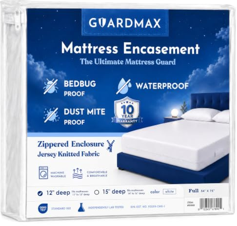Guardmax – Bedbug/Wasserdicht Matratzenschutz – Reißverschluss Stil – Leise. – Volle Größe (137,2 x 190,5 x 27,9 cm)