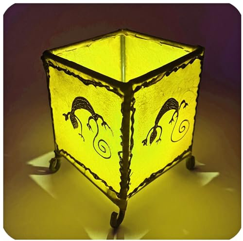 Windlicht Teelichthalter Kerzenhalter aus Leder Orient marokkanisch Deko Gecko Color Gelb