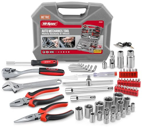 Hi-Spec 67pc Car Repair & Motor Mechanics Vehicle Tool Kit Set for Home Garage and Roadside DIY. Auto Tools in a Compact Toolbox Case of Pliers, Ratchet Wrench and Sockets