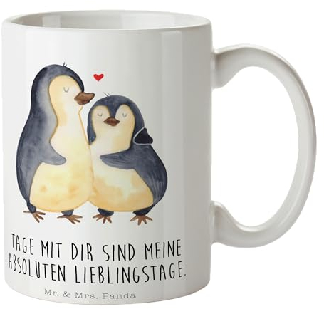 Mr. & Mrs. Panda Tasse Pinguin umarmen - Geschenk, Liebe, Liebespaar, verknallt, Tasse mit Zitaten, Kaffeetasse, Teetasse, Bürotasse, Verlobung,