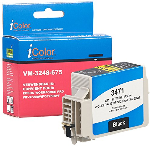 iColor Patronen kompatibel: Tintenpatrone für Epson-Drucker (ersetzt T3471 / 34XL), schwarz, 22 ml (Workforce Pro Wf 3720, Epson, kompatible Tintenpatronen Tintenstrahldrucker)