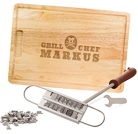 Casa Vivente Grillset, BBQ Brandeisen mit Buchstaben und Schneidebrett, Grillchef, Personalisiert mit Namen, Grillzubehör, Vatertagsgeschenke