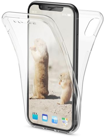 NALIA Funda 360 Grados Compatible con iPhone X XS, Delantera Trasera Protectora Movil Silicona Carcasa, Ultra-Fina Gel Transparente Doble Cubierta Bumper Cover Smart-Phone Case, Color:Transparente