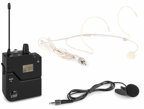 Power Dynamics PD632BP Transmisor de petaca UHF | 20 canales UHF, selección IR, incluye diadema y solapa, pantalla integrada