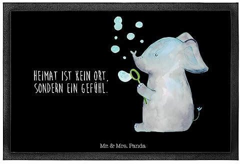 Mr. & Mrs. Panda 40 x 60 cm Fußmatte Elefant Seifenblasen - Geschenk, Fußmatte außen wetterfest, Liebesspruch, Tiere, Gute Laune, Schmutzfänger,