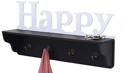 Mendler Wandgarderobe HWC-D41 Happy, 4 Haken 30x60x13cm - schwarz/weiß