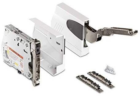 Klappenbeschlag Blum® AVENTOS HK für Tip-On 20K2701T (LF 1500-4900) mit Blumotion für Hochklappen Öffnungswinkel 107° inkl. Abdeckkappen seidenweiß und Frontbefestigungsset