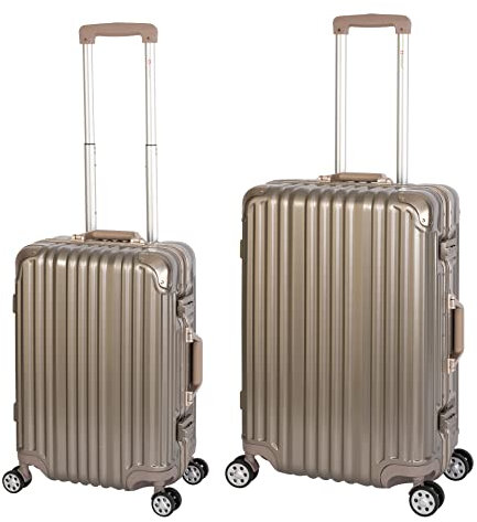 Travelhouse London Koffer Gold S-55cm, M-65cm · 2er-Set · Aluminium-Rahmen · Polykarbonat Hartschale · Handgepäckkoffer + Reisekoffer· Vol. S-44L · M-67L
