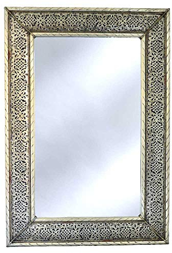 L´Orient Spiegel Wandspiegel Pisa Silber 80 x 50 cm perfekt für Ihr Flur oder Wohnzimmer | Aus Vollholz und mit Edel Metall Mayshort Verkleidet | Orientalische Vintage Garderobenspiegel