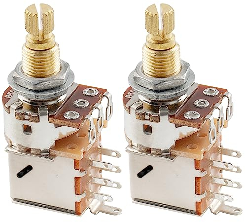 Musiclily Pro Brass Full Metric Sized Split Shaft Control Pots B500K Push/Pull Linear Taper Potentiometers for Guitar (Set of 2)