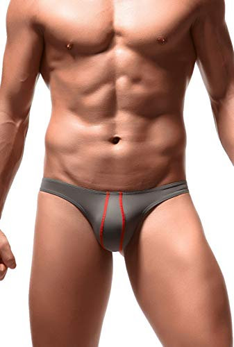 Newsywell Hommes String en Soie Glacée T-Back String Bikinis Taille Basse Tanga Micro Slips sous-vêtements Gris X-Large