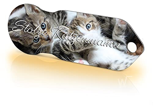 Einkaufswagenlöser ® Katzenmama/Entriegler für Einkaufswagen – inkl. 1 Jahr Schlüsselfundservice/Einkaufswagenchip abziehbar/Einkaufschip zum rausziehen/Schlüsselanhänger Metall / 1 Stück