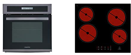 respekta Backofenset Black Steel autark mit Glaskeramikkochfeld 59 cm DIGISET8BS4400