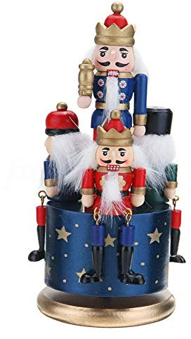 Casse-Noisette 4 Soldats boîte à Musique boîte à Musique en Bois 21 cm avec Horloge et Base Ronde pour décoration de noël Cadeau de noël décoration de la Maison Casse-Noisette boîte à Musique