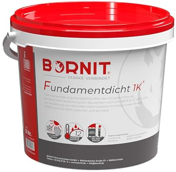 BORNIT Fundamentdicht 12L Bitumen Dichtmasse wasserdicht [gemäß DIN18533] | Dichtschlämme Bitumen Dickbeschichtung Haus Garage Dichtmasse außen Wasserdichte Beschichtung Bauwerksabdichtung Keller