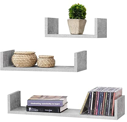 [en.casa] 3er Set Schweberegal Vennesia Wandregal 3-teilig Hängeregal Ablage Wandboard Betonoptik Grau