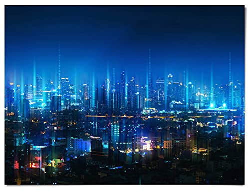 BilderKing Wandbild Skyline Cyberpunk City - 200cm x 150cm Poster matt