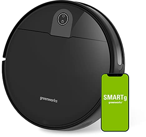 Greenworks GRV-1010 Robot Vacuum Smart Self-Charging Robotic Vacuum Cleaner, Powerful Suction, brushless Motor, Adjustable in Four Levels, Auto Sweeper for Pet Hair, Hard Floor, Carpet