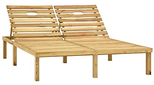 Kiefernholz Imprägniert Doppel-Sonnenliege mit Verstellbarer Rückenlehne Gartenliege 2-Personen-Sonnenliege Liegestuhl Outdoor Sonnenstuhl Lattenrost Gartenmöbel Relaxliege für Garten Balkon Terrasse
