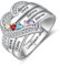 lorajewel Ring mit Gravur Damen Silber 925 Personalisierte Mutter Tochter Freundschaftsringe mit Stein für Mom Geschenk für Geburtstag (5 Steine)
