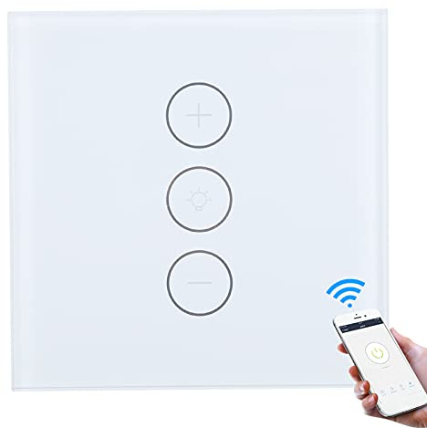 Intelligenter WLAN-Dimmer mit Touch-Bedienung, Fernsteuerung per App, Sprachsteuerung und Timerfunktion. Geeignet für Zuhause und Büro. Maximale Leistung: 400 W.