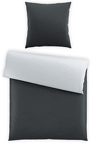 SCHLAFWOHL SILVER 2-TLG. Wendebettwäsche 100% Baumwolle Reinforce mit Reißverschluss • Bett Decke • Bettbezug zum Wenden • Bettgarnitur • Größe: 140 x 200 + 70 x 90 cm • Farbe: Anthrazit