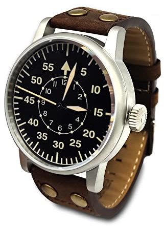 WTI WORLD TIME INTERNATIONAL WW2 Military Watch - Vintage Luftwaffe Aviator Watch, Swiss-Quartz Movement with Genuine Leather Strap and 10 ATM Water Resistant