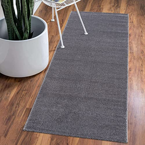 carpet city Teppich Einfarbig Grau Flur - Kleiner Läufer 80x150 cm - Hochtief-Streifen-Muster, 3D-Effekt - Kurzflor Teppiche Modern - Deko Home&Living