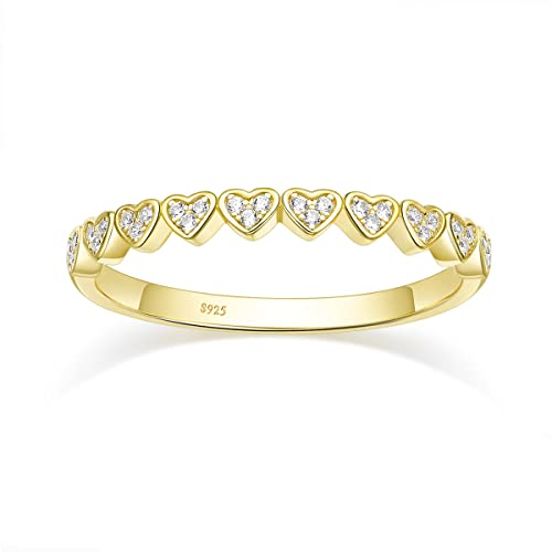 Titaniumcentral Ring Damen Gold Silber 925 14K Vergoldet Schmal Vorsteckring Liebe Herz Ewigkeit Verlobungsringe Partnerringe (63 (20.1))