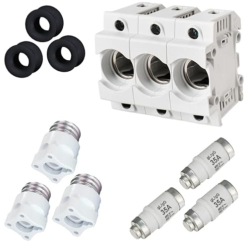 grenda-hammer® | Neozed Sicherungssockel mit Schraubkappen und 3x Schmelzsicherungen (D02-3x35 Ampère (schwarz))